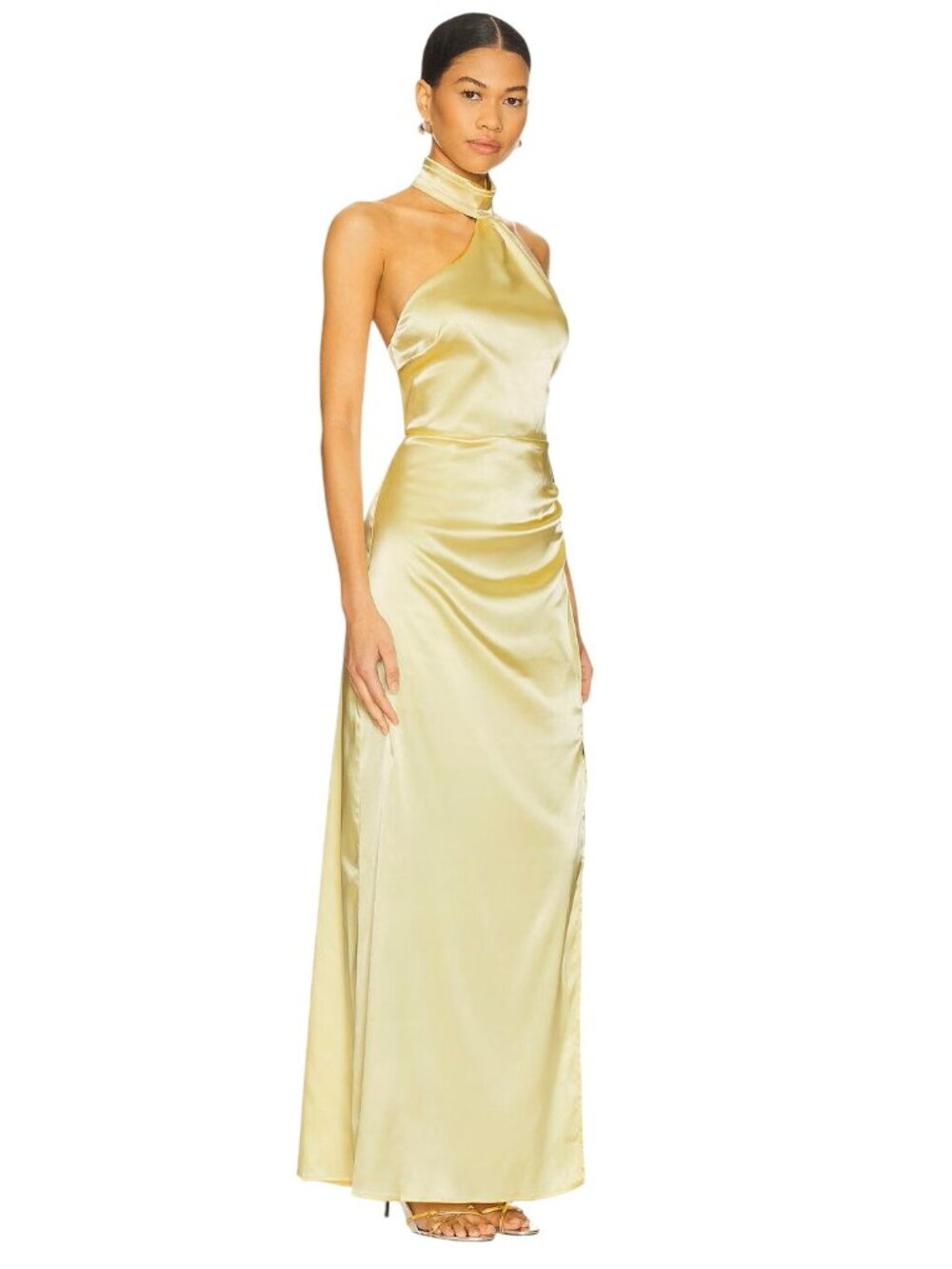 MORE TO COME Darcey Maxi Dress in Butter Yellow Small New Womens Satin Long Gown - Picture 3 of 8